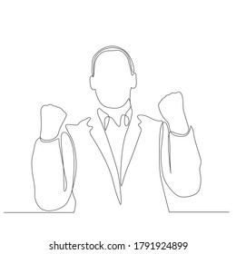 continuous line drawing of happy business man cheering