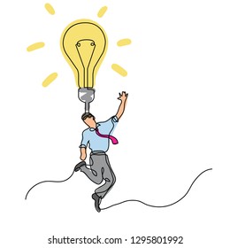 continuous line drawing of happy businessman with brilliant idea