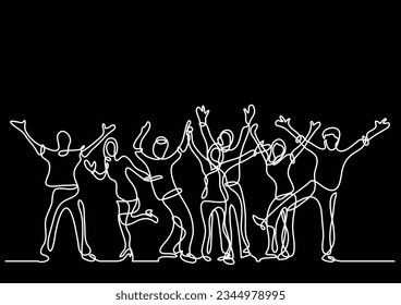 continuous line drawing of happy cheerful crowd of people