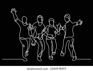 continuous line drawing of happy cheerful friends