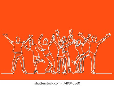 continuous line drawing of happy cheerful crowd of people