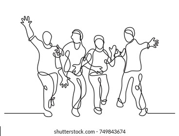 continuous line drawing of happy cheerful friends