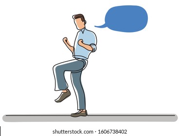 continuous line drawing of happy cheering man