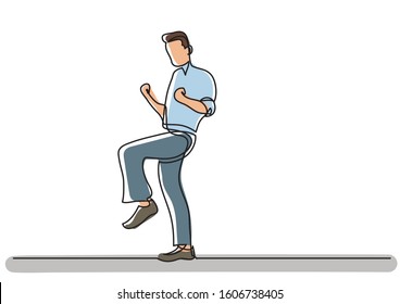 continuous line drawing of happy cheering man