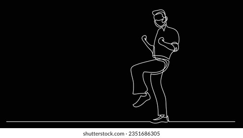 continuous line drawing of happy cheering man wearing face mask