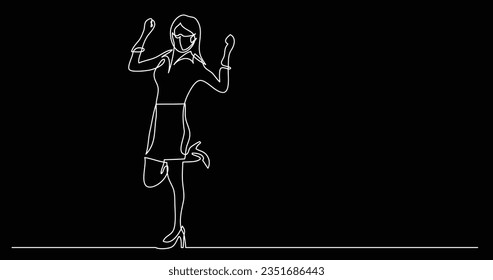 continuous line drawing of happy cheering woman wearing face mask