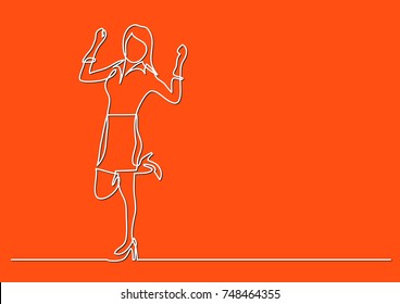 continuous line drawing of happy cheering woman
