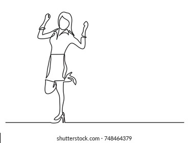 continuous line drawing of happy cheering woman