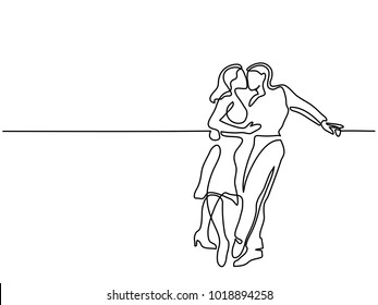 Continuous line drawing. Happy couple kissing. Vector illustration