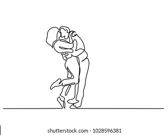 Continuous line drawing  Happy couple kissing  Vector illustration