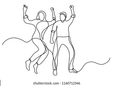 continuous line drawing of happy couple of man and woman