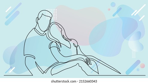 continuous line drawing happy couple sitting together