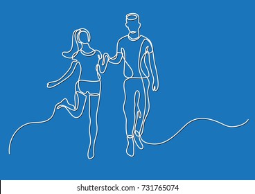 continuous line drawing of happy couple holding hands