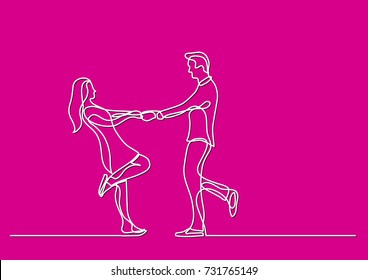 continuous line drawing of happy couple dancing