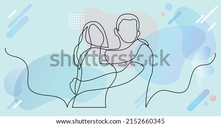 continuous line drawing of happy couple of man and woman hugging each other