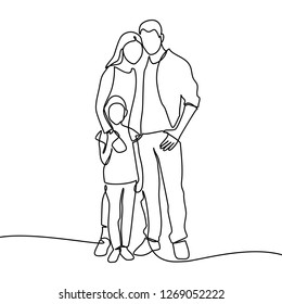 Continuous line drawing of happy family father, mother and one child playing. vector