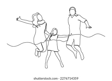 continuous line drawing of happy family having fun time 