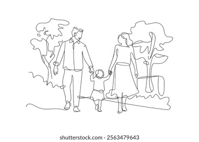 Continuous Line Drawing of Happy Family in a Park - Minimalist Vector Illustration for Family Concepts