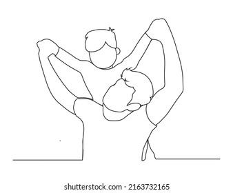 continuous line drawing happy father piggybacking cute little daughter playing with dad vector illustration.