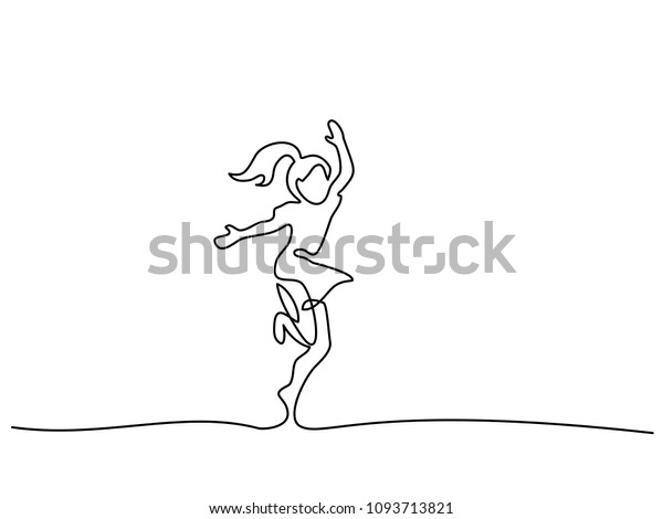 Continuous Line Drawing Happy Girl Dancing Stock Vector (Royalty Free ...