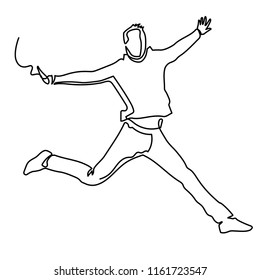 continuous line drawing of happy jumping man