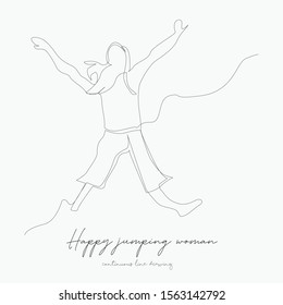 continuous line drawing. happy jumping woman. simple vector illustration. happy jumping woman concept hand drawing sketch line.