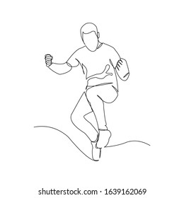 Continuous line drawing of happy jumping man celebrate the success. Line art of business concept. Vector illustration.