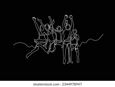 continuous line drawing of happy jumping people