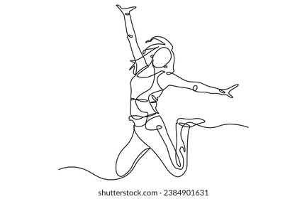 Continuous line drawing of Happy jumping girls. Continuous line drawing Vector illustration. The concepts of happiness and freedom are isolated on a white background.

