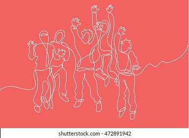 continuous line drawing of happy jumping people