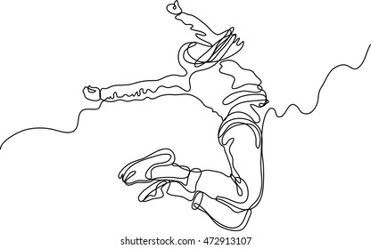 continuous line drawing of happy jumping woman
