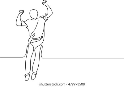 continuous line drawing of happy jumping man