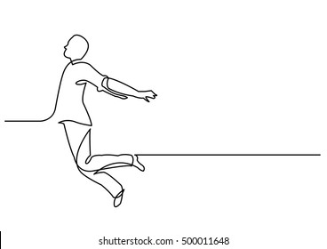 Continuous Line Drawing Of Happy Jumping Man