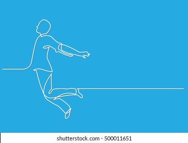 continuous line drawing of happy jumping man