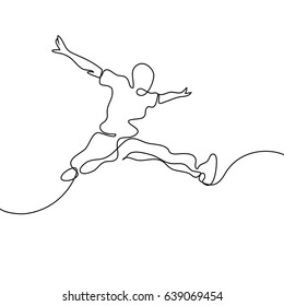 Continuous line drawing. Happy jumping man on white background. Vector illustration.