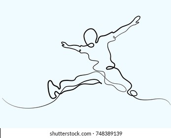 Continuous line drawing. Happy jumping man. Vector illustration. Concept for logo, card, banner, poster flyer