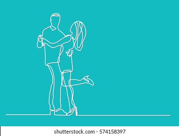 continuous line drawing of happy loving couple