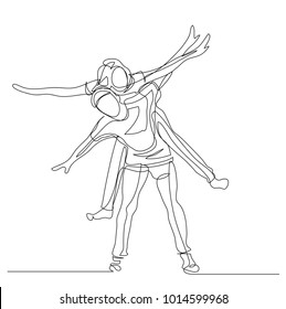 Continuous line drawing. Happy man and woman. Young married couple. Vector illustration