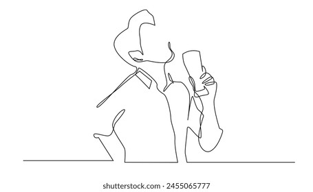 continuous line drawing of happy man drinking beer.man posing with beer glass.beer advertising in vector one line drawing.isolated white background