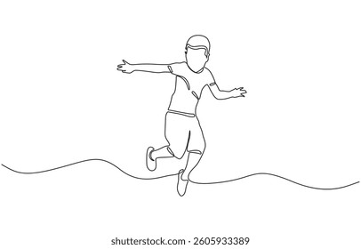 Continuous line drawing of happy man boy children dancing and jumping, Modern illustration of happy family parents dancing with children. Suitable for card design.