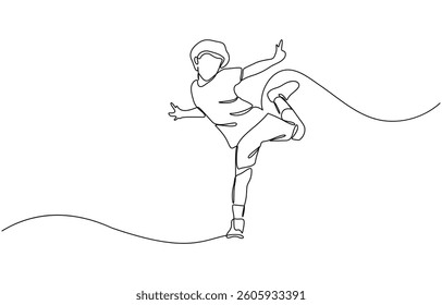 Continuous line drawing of happy man boy children dancing and jumping, Modern illustration of happy family parents dancing with children. Suitable for card design.