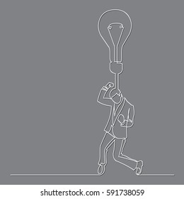 continuous line drawing of happy man finding a new idea