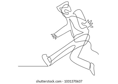 continuous line drawing of a happy men jumping happy vector illustration