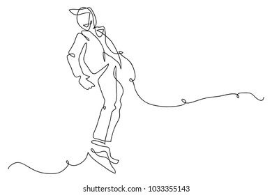 continuous line drawing of a happy men jumping happy vector illustration
