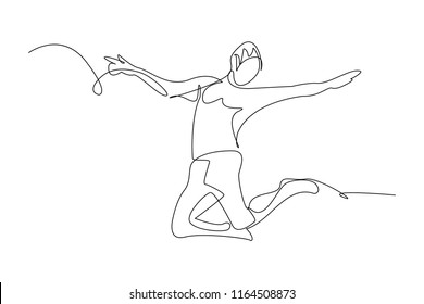 continuous line drawing of a happy men jumping happy vector illustration