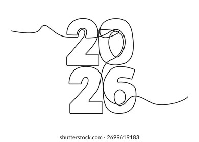 Kontinuierliche Strichzeichnung von Frohes Neues Jahr 2026. Einzeilige Zeichnung des Neuen Jahres 2026. Bearbeitbare Linienstärke des Vektors