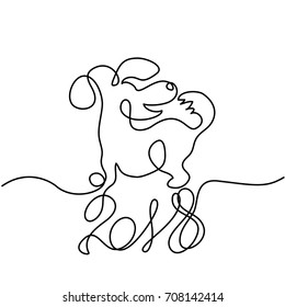 Continuous line drawing. Happy New Year 2018 design with dog symbol of the year. Vector illustration.