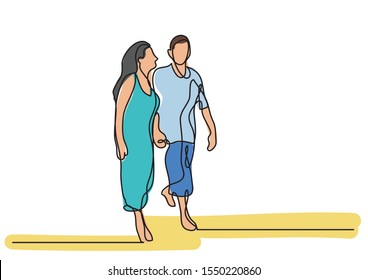 continuous line drawing of happy older couple walking