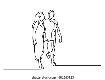 Continuous Line Drawing Of Happy Older Couple Walking