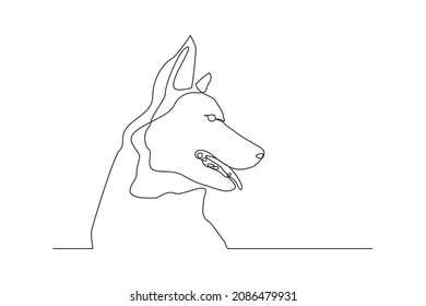 Continuous line drawing of happy pet dog portrait. Single one line art of cute head dog. Vector illustration